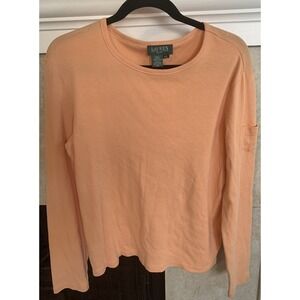 Lauren Ralph  Lauren Petite Large Peach Cotton Long Sleeve Top Women